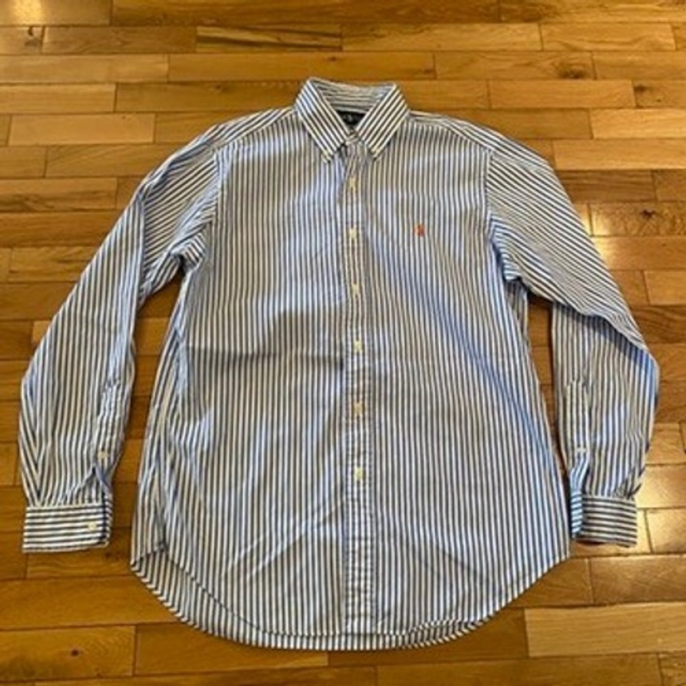 Ralph Lauren Mens Classic Fit Striped Button Down Shirt Blue White Size M
